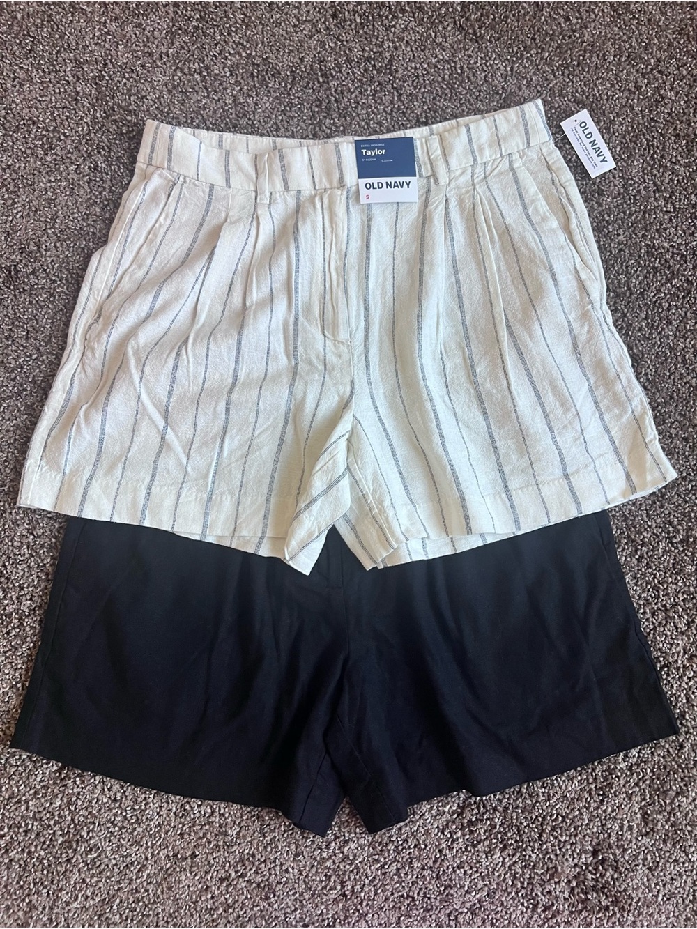 Old Navy Cream and Blue Striped Linen-Blend Shorts
